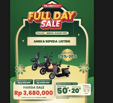 Transmart Full Day Sale Kembali Hadir: Intip Peluang Diskon Fantastis untuk Sepeda Listrik Hingga Rp 1.8 Juta